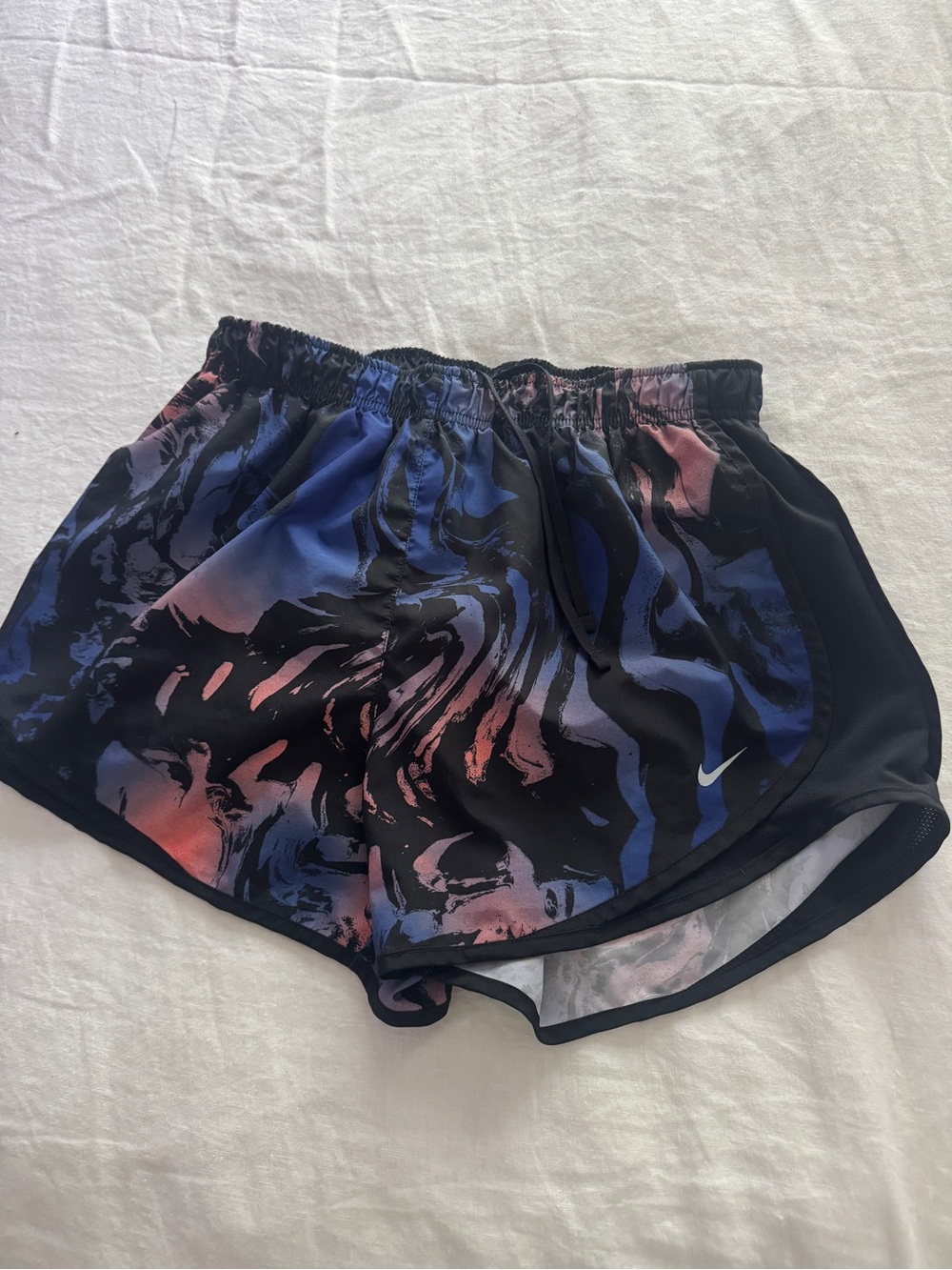 Nike Women’s Marble-Print Athletic Shorts - Black with Blue & Pink Accents